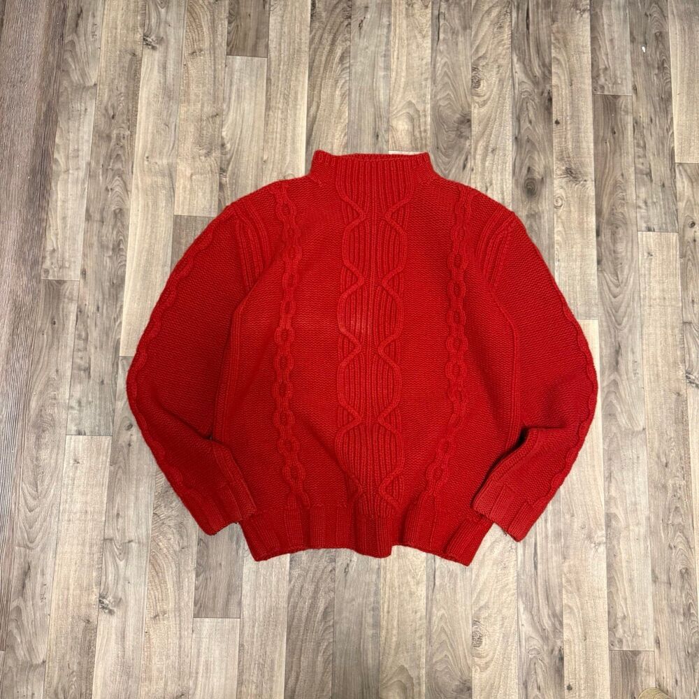 Nautica Lambswool handknit chunky Cableknit mockneck sweater